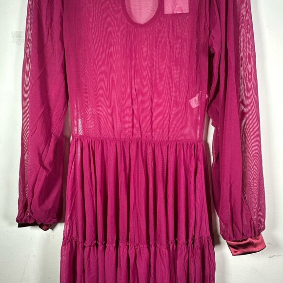 Double Platinum Burgundy wine Sheer Ruffled Tiered Long Sleeve Dress Adult M - Picture 5 of 11
